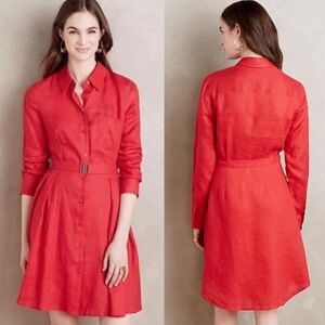 Anthropologie Red Buttoned A-Line Dress